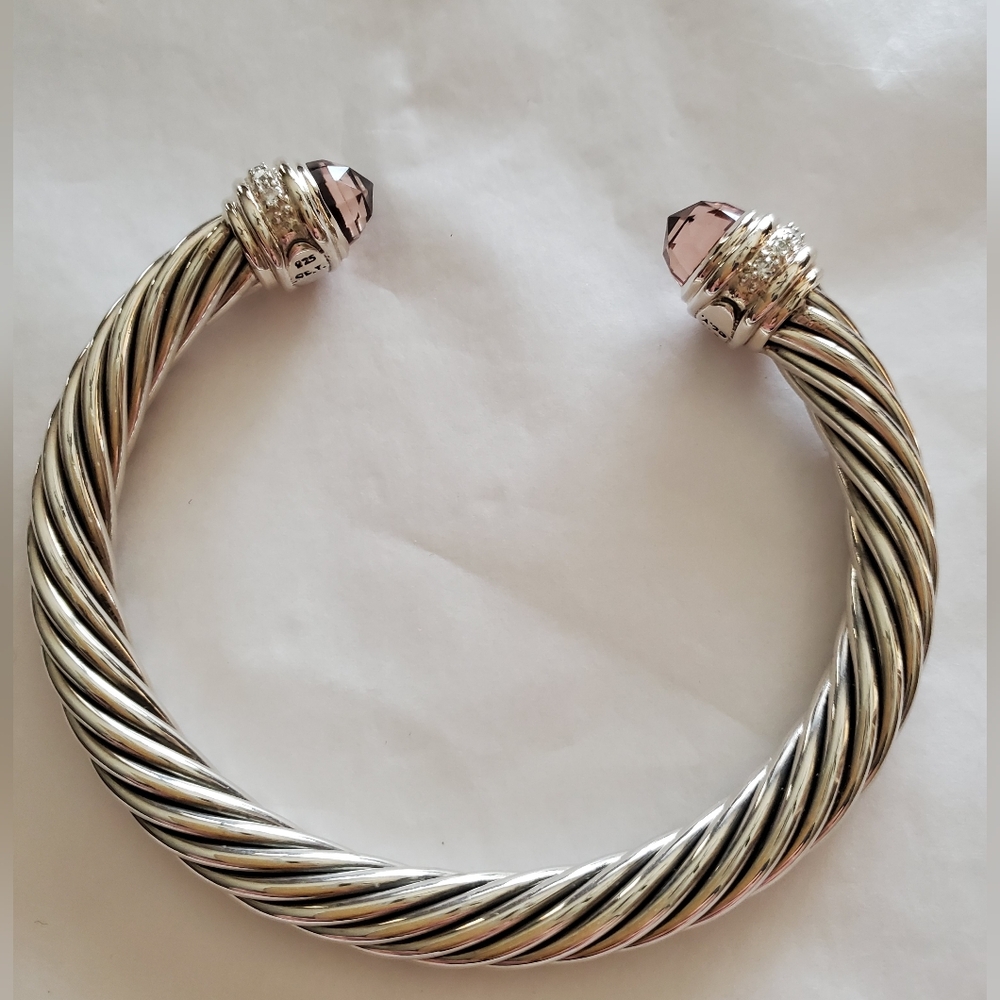 David Yurman Classic Cable Sterling Silver Bracelet Morganite and Diamonds